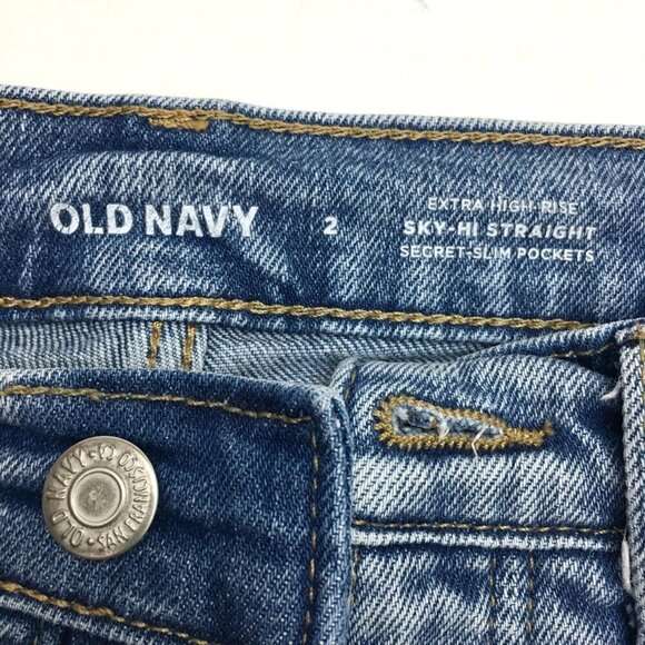 Old Navy Women's Jeans Sky High Straight Leg Light Wash Button Fly Distressed 2 - Picture 3 of 8